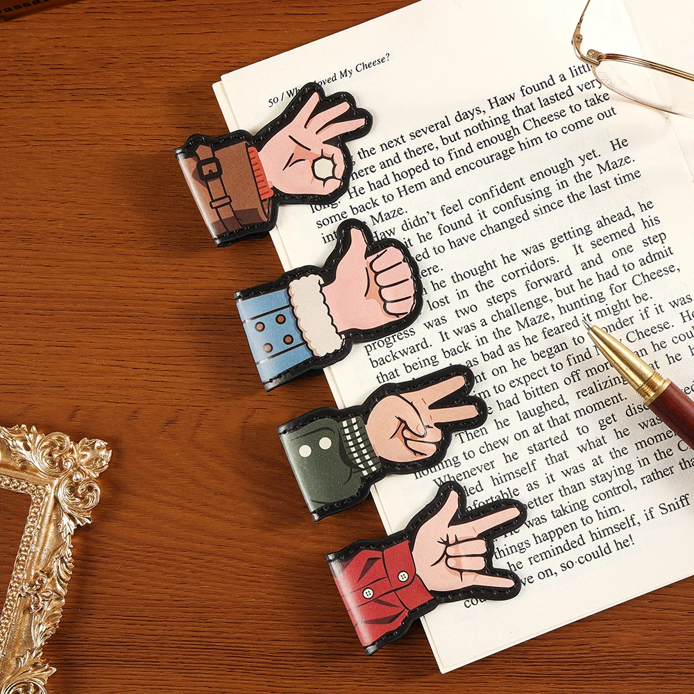 1 pc Hand Sign Magnetic Page Markers OK/Victory/Love Leather Designs, for Readers & Book Lovers, Great Birthday Gift Idea