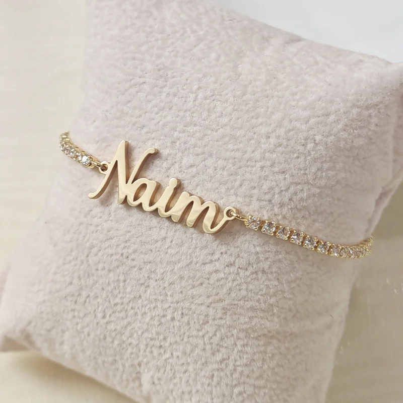 Customized Name Bracelet, Adjustable Bracelet, Zircon Inlaid DIY Name Bracelet Popular Jewelry