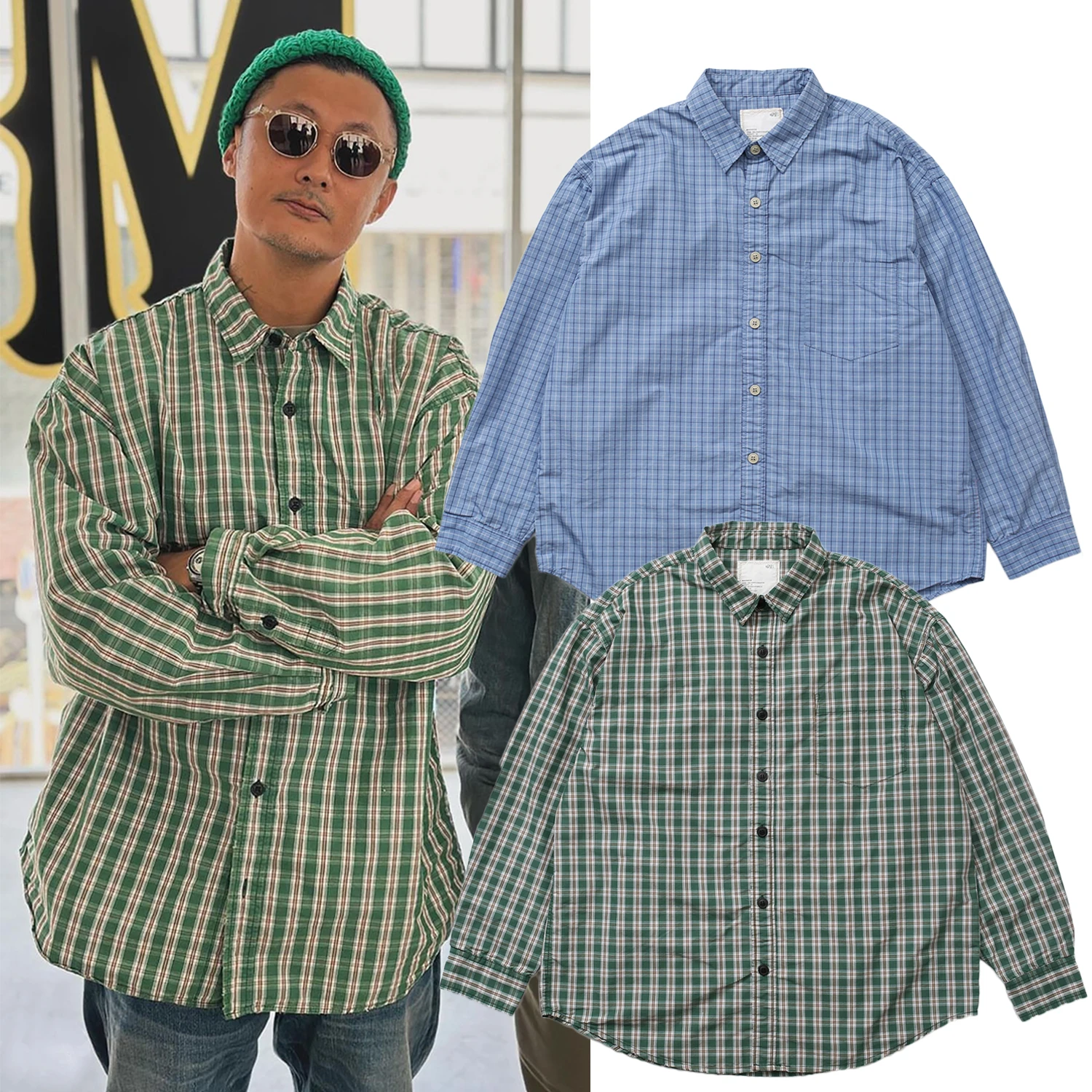 

MADN 24SS Waed Plaid irt Легкий свободный крой из японского хлопка и полиэстера, молодежная повседневная одежда
