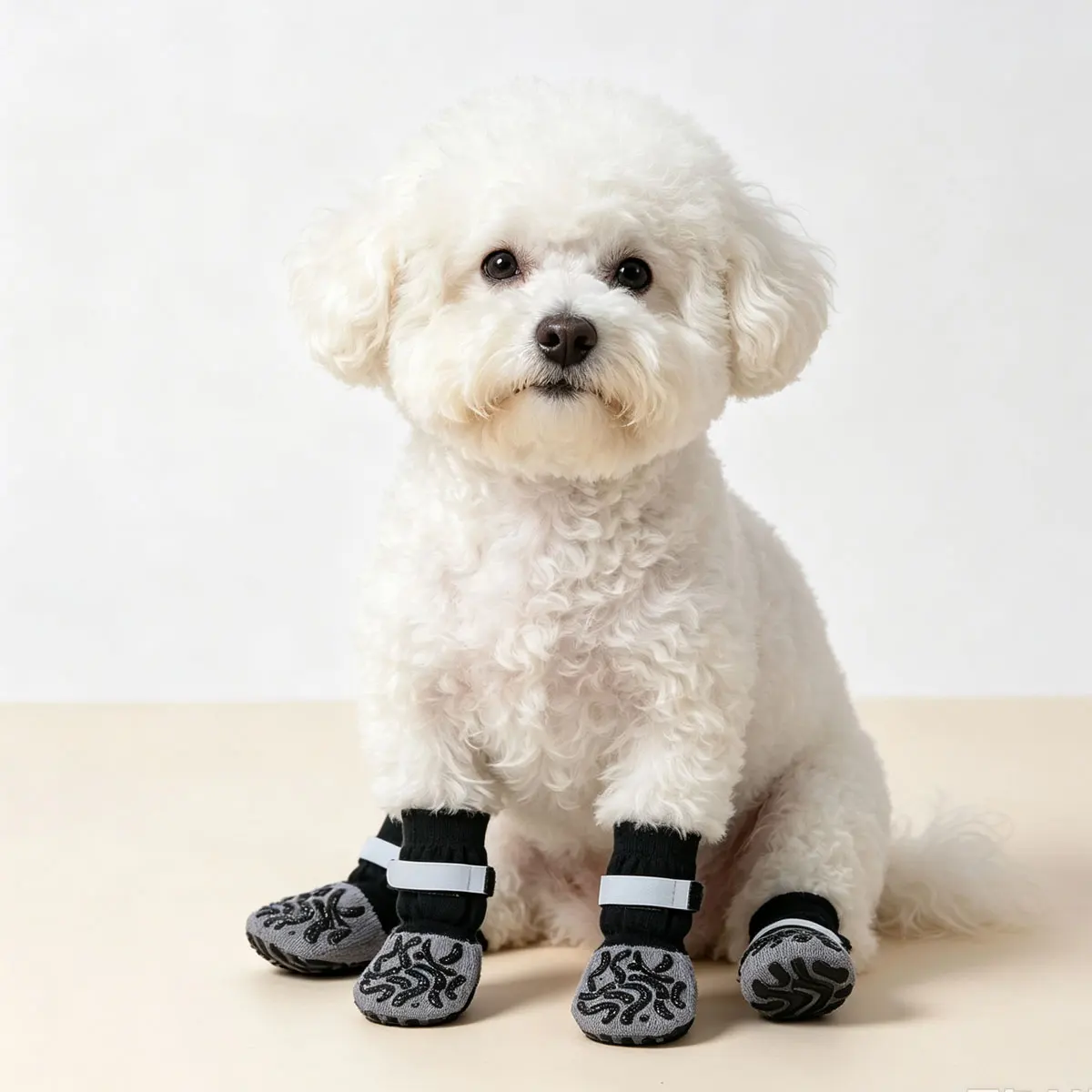 4 Pcs Adjustable Strap Anti‑Slip Dog Socks Non‑Slip Rubber Bottom Pet Paw Protection Booties Prevent Scratching For Indoor