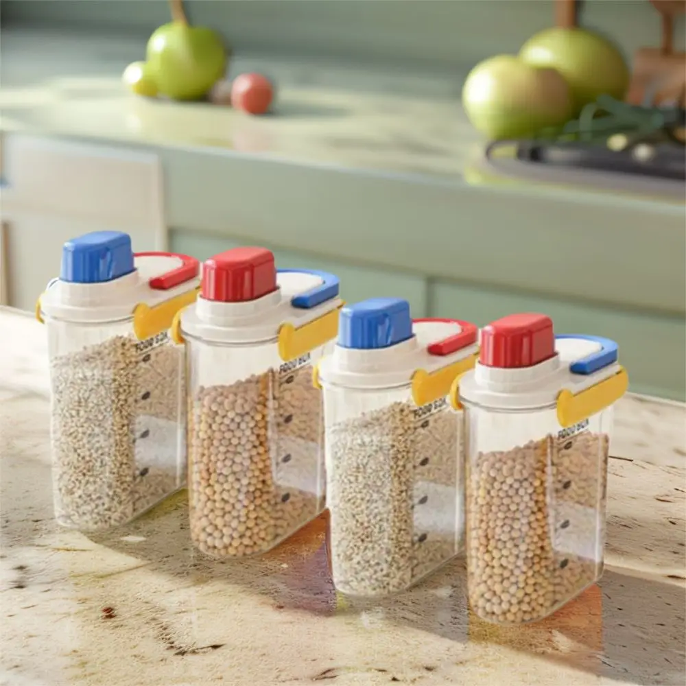 

Plastic Cereal Storage Box Compact Large Capacity Rice Storage Bucket Sealed with Handle Food Storage Containers for Home