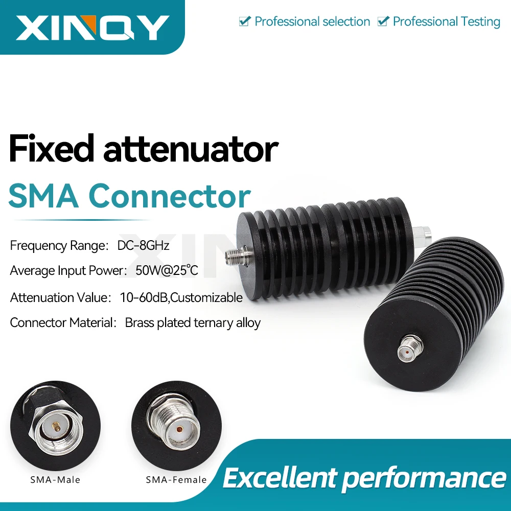 XINQY 8GHz Fixed Attenuator, SMA-JKPE Connector, 50W High-Power Signal Attenuator, Available in 10dB, 20dB, 30dB, 40dB, 50dB, 60dB