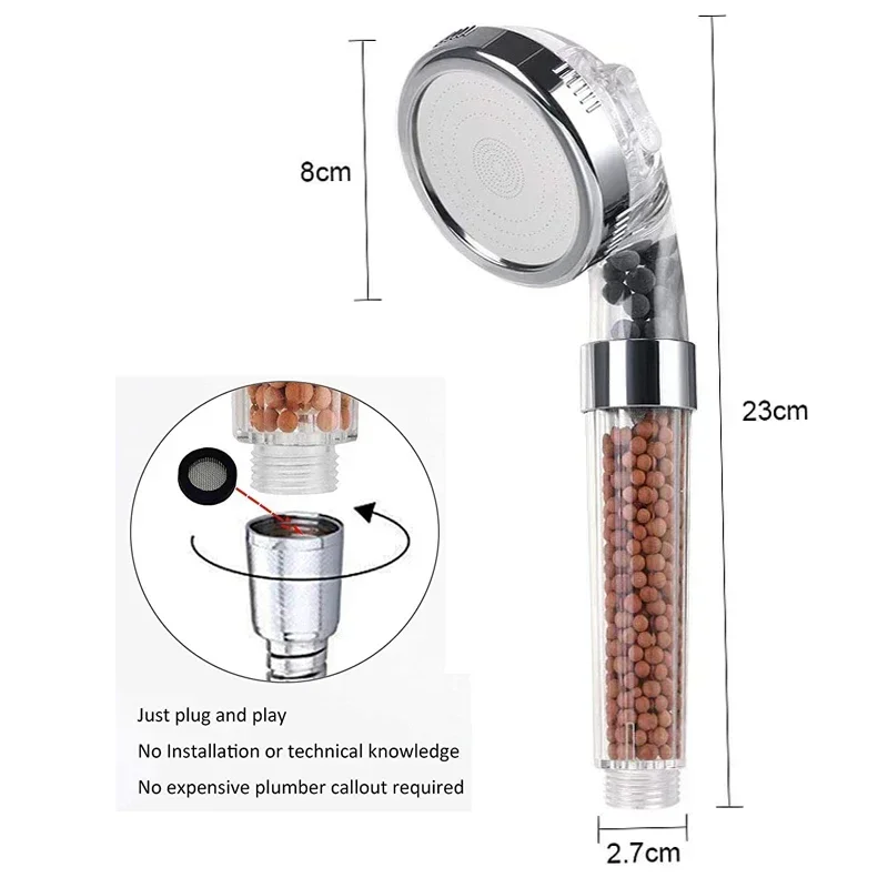 EHEH New Arrival 3 Modes SPA Shower Head High Pressure Saving Water Shower Nozzle Premium Bathroom Water Filter 4 Types