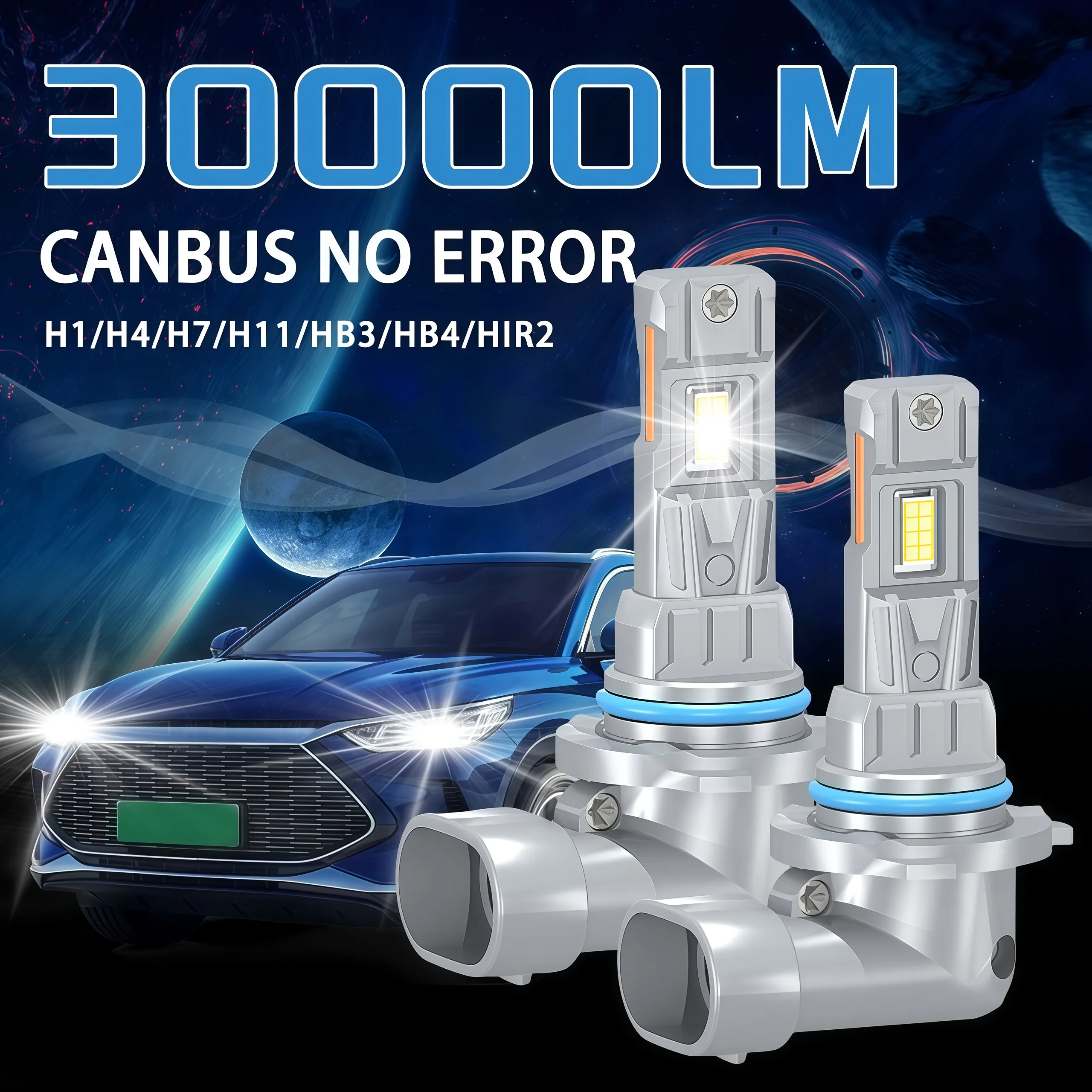 6000K HB4 LED Canbus Headlights 300W 30000LM 1:1 Mini Size Fanless Front Fog Lights H1/H4/H7/H11/HB3/HIR2 CSP High Low Beam Blub