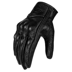 Motorcycle Riding Leather Men's Four Seasons Anti-fall Breathable Perforated Gloves Bicycle Riding Warm Full-finger Gloves