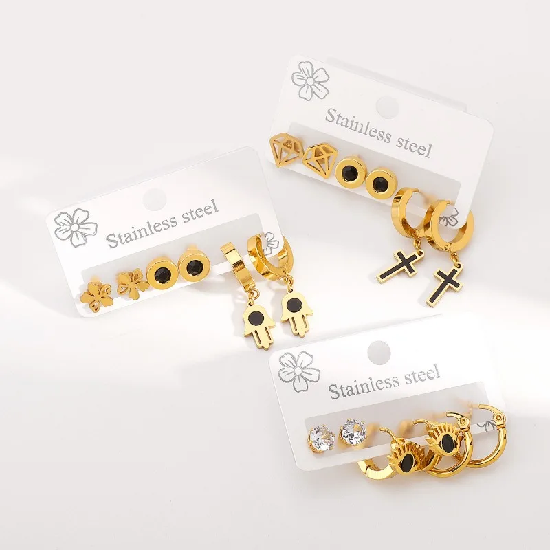 ZE1077 عبر الحدود INS الرياح الفولاذ المقاوم للصدأ أقراط العين النخيل الصليب قلادة مجموعة مزاجه الأقراط الرجعية