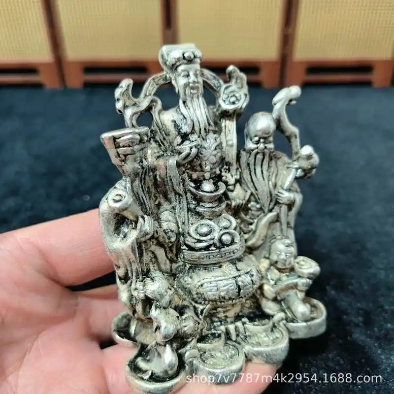 Brass craft piece, silver-plated, symbolizing fortune, longevity, and prosperity, three-star home decoration ornament