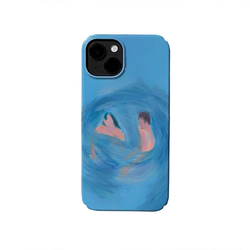 

Blue Graffiti Playing in The Water Phone Case for IPhone 16E 15 14 13 Pro Max 12 Mini 11 XR Protection Ultra Thin Hard PC Cover