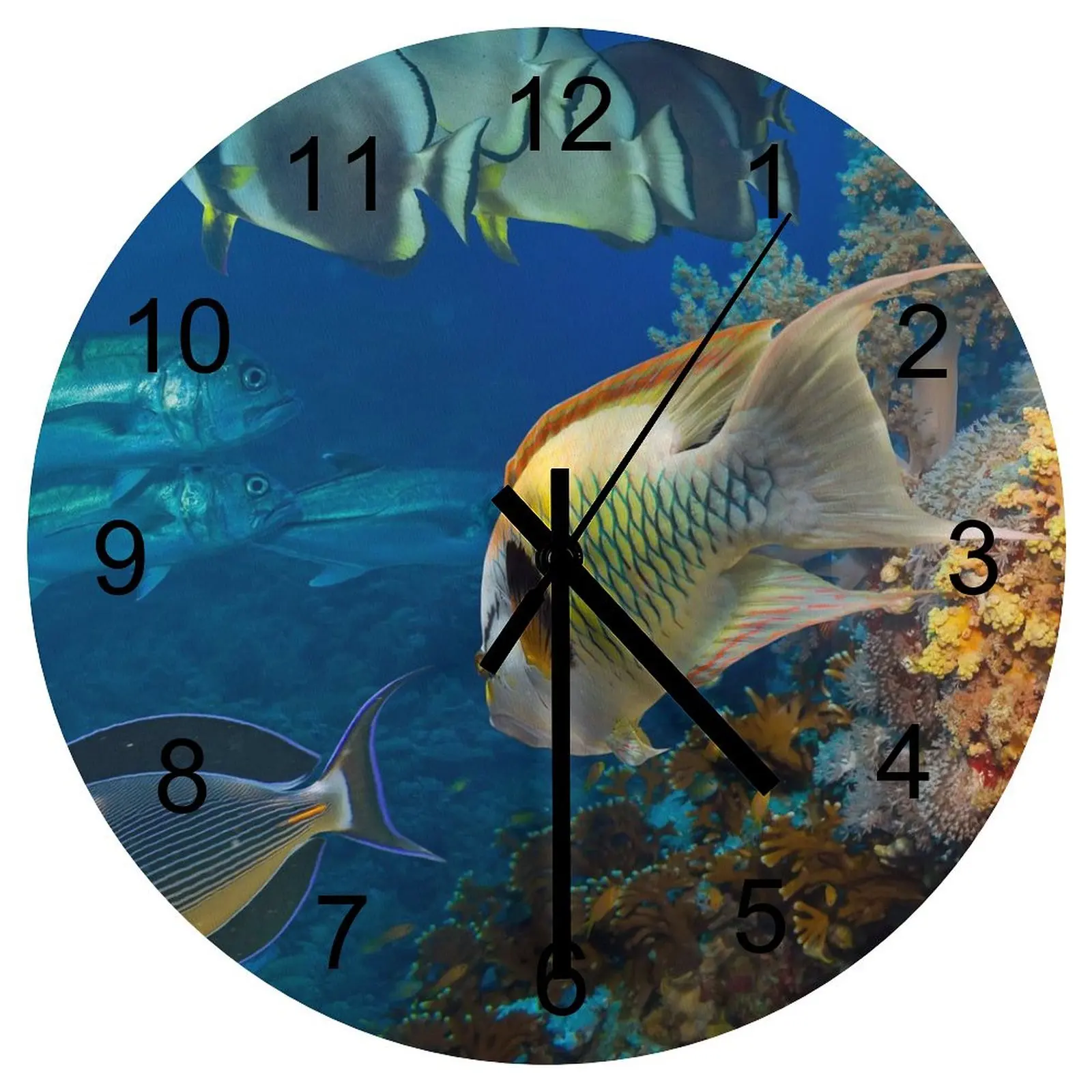 

Workshop Wall Clock Ravishing underwater world Clocks 12 inch Silent Wood Round Creative Durable Classic