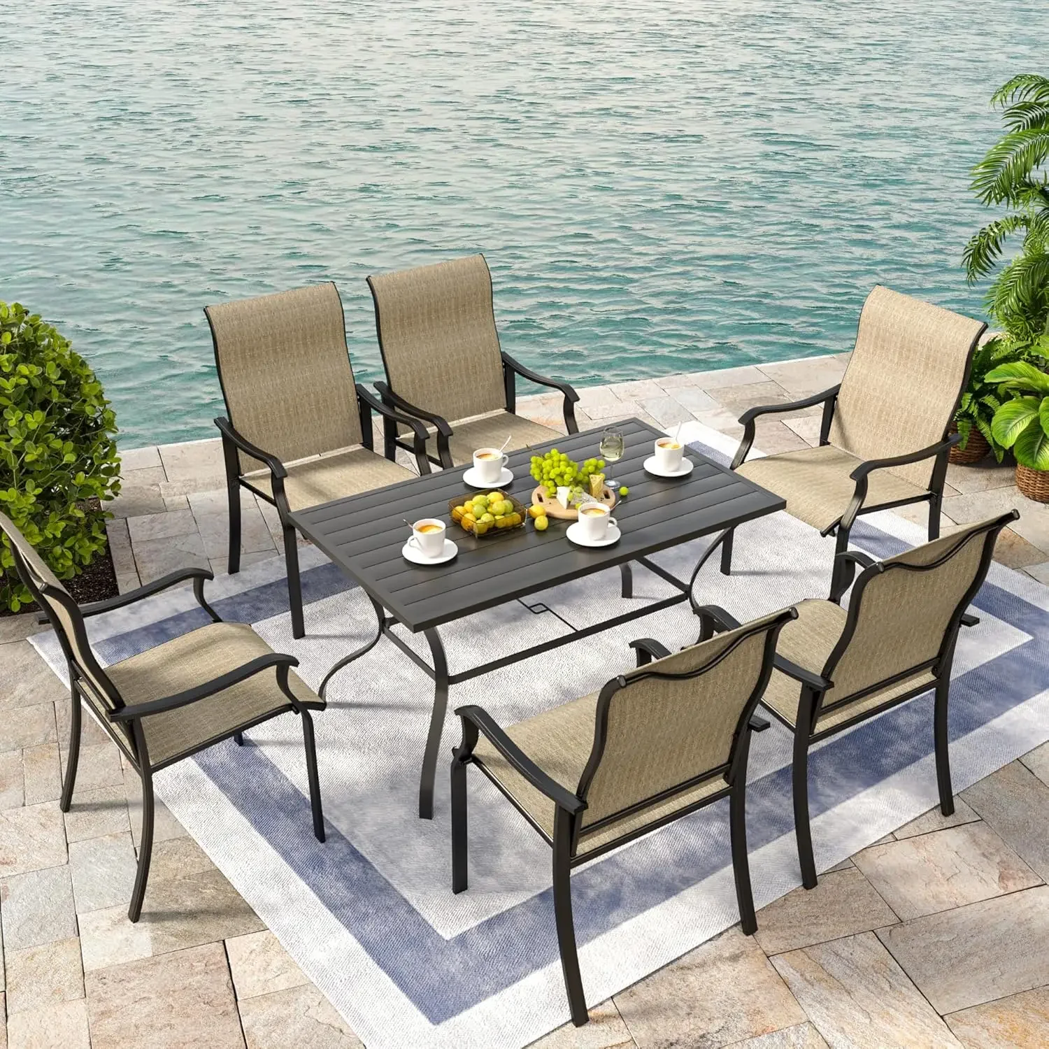 Juego de 6 sillas de comedor para patio, sillas de comedor de textileno para exteriores con respaldo alto, sillas para muebles de patio con reposabrazos