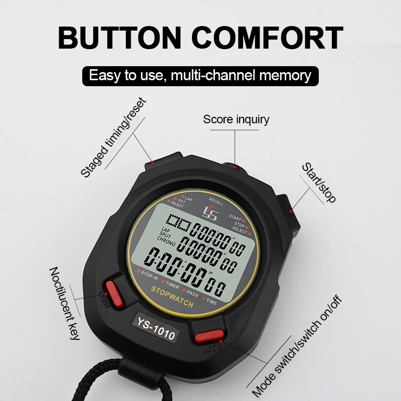 Digital Sports Stopwatch Timer 10/30/60/100 Tracks Luminous Stopwatch Professional Chronograph Counter Outdoor Training Timer