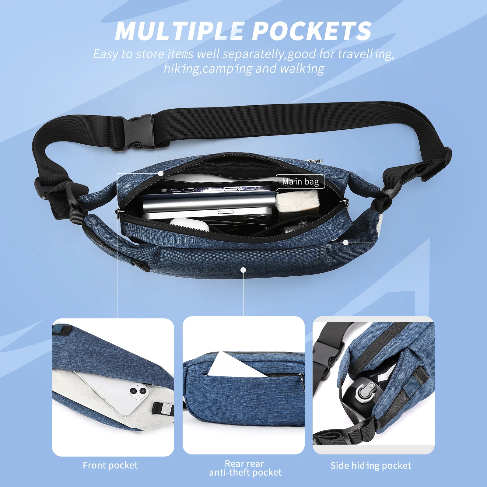 Marsupio a tracolla antifurto per uomo donna, zaino piccolo con una borsa a tracolla, zaino a tracolla per lo sport