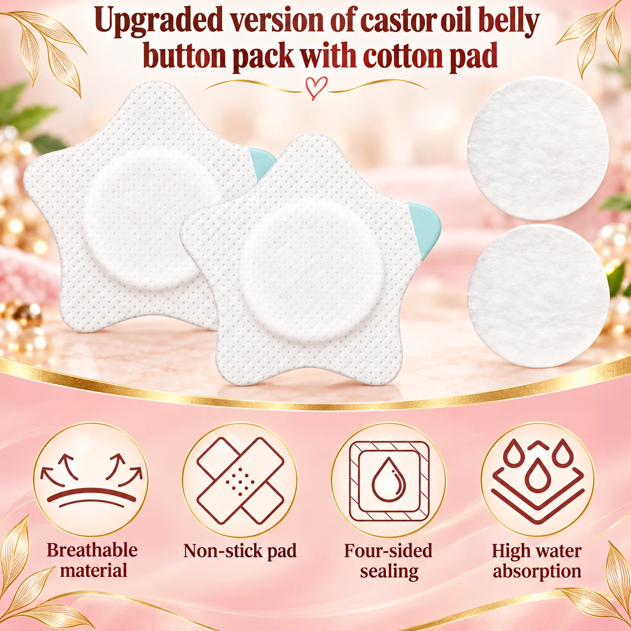 20pcs Castor Oil Wrap for Belly Button, Castor Oil Pack Wrap Pad for Belly Button Patches Sticker Highly Absorbent Bandage Tape