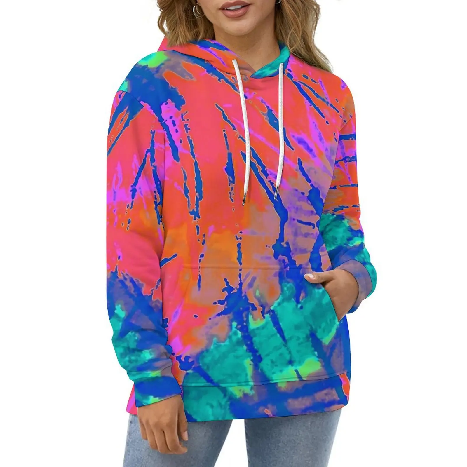 

Tie Dye Casual Hoodies Vintage Print Kawaii Graphic Loose Hoodie Winter Long Sleeve Street Style Oversized Clothing