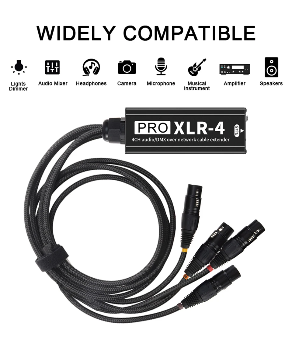 RJ45 zu 4-Kanal XLR/DMX Audio STP RJ45 Cat5 Ethernet-Extender XLR-Extender Transceiver für Live-Bühne, Audio-Aufnahmestudio – Detail 3