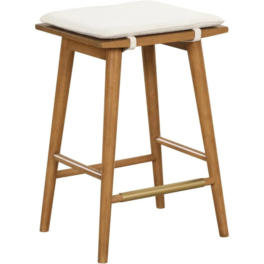 

Nathan James Barker Counter Height Solid Wood Barstool with Upholstered Cushion, Backless Island Stool with Rubberwood Legs