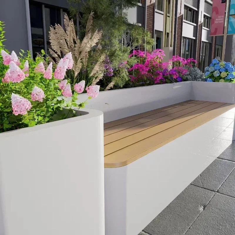 Outdoor flower box seat combination stainless steel galvanized pedestrian street leisure seat flower box
