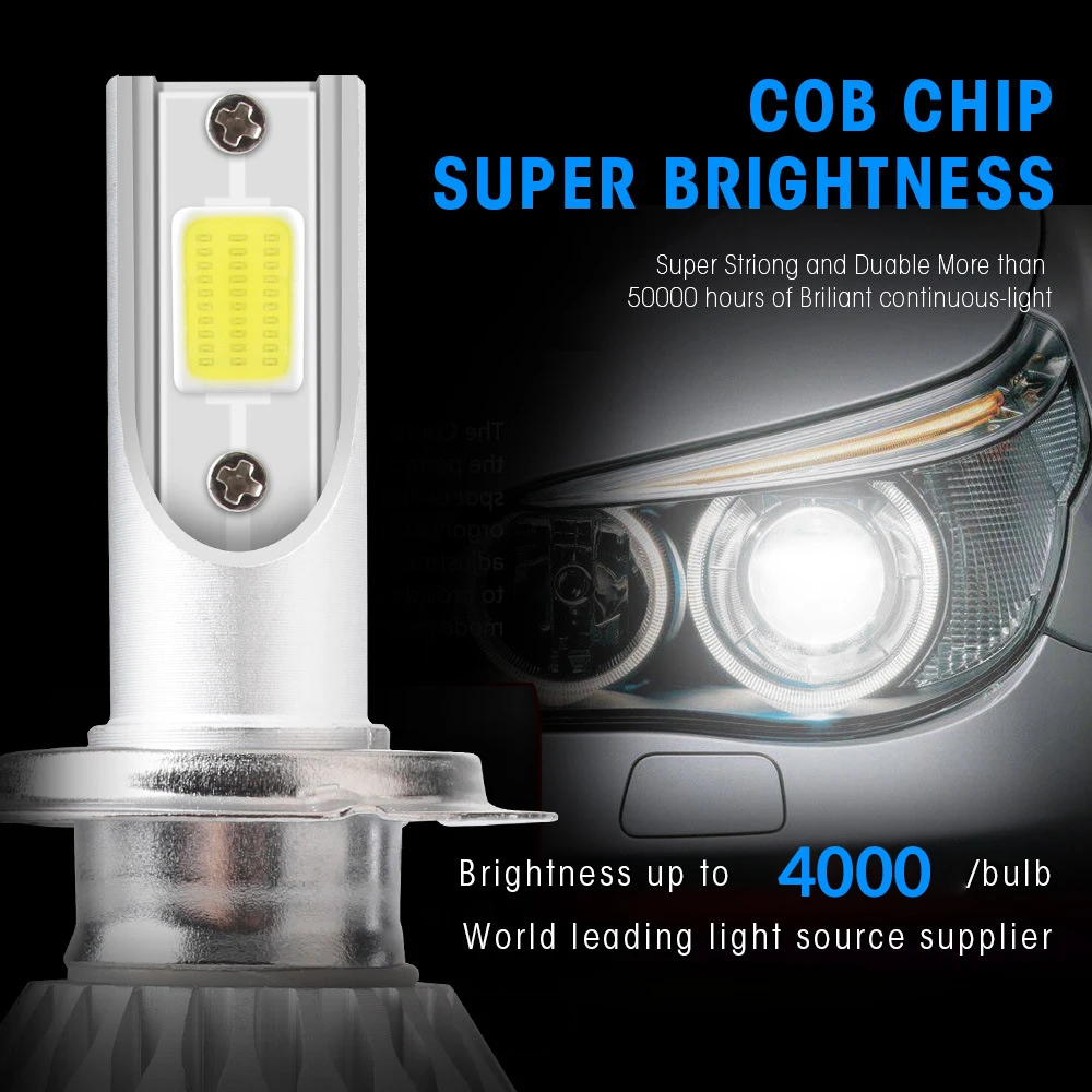 2pcs Bulb Auto Car H8 H11 H7 H4 H1 LED Headlights 6000K Cool white 8000K 3000K 8000LM COB Bulbs Diodes Automobiles Parts Lamp