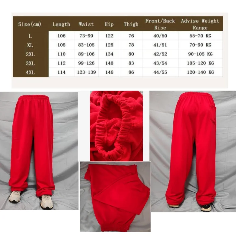 Fashion Red Sweatpants Streetwear Hiphop Joggers Men Casual Loose Baggy Pants Cotton Plus Size XXXXL Dance Clothing Terry cloth