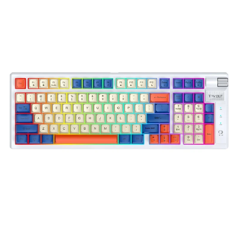 Retro Mechanical Keyboard Tri-Mode 2.4g Bt5.1 Wired 97 Keys Red Switch Customizable Rgb Backlight Rechargeable For Pc Laptop Gam