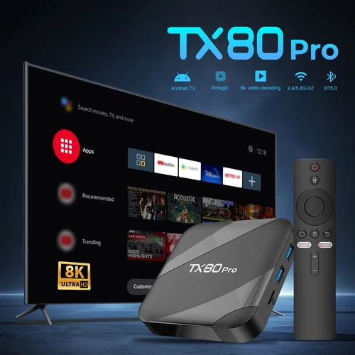 Imagen 2 del producto AndroidTV 16 TX80 PRO TV Box, CPU ARM Cortex-A53 de cuatro núcleos Penta-Core Mali-450 GPU, memoria de 16 GB + 256 GB, WiFi de doble banda, 4 K UHD