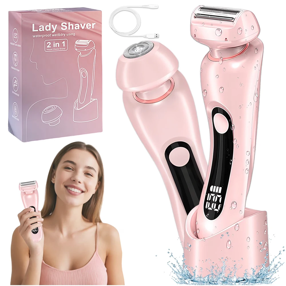 

2in1 Electric Shaver Wet Dry Dual Use IPX7 Waterproof with LED Display USB Recharge Dock Dry Use Body Hair Trimmer Hair Remover