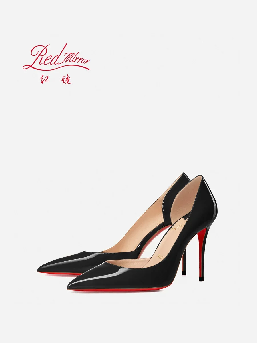 Red soled high heels 2025 new side empty sexy temperament versatile professional pointed shallow mouth fine follow-up shoes