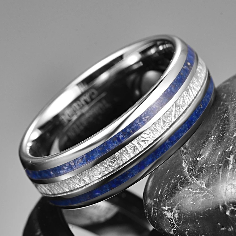 NUNCAD 8mm Imitation Meteorite Lapis Lazuli Tungsten Carbide Ring Men's Wedding Ring Gift AAA Quality