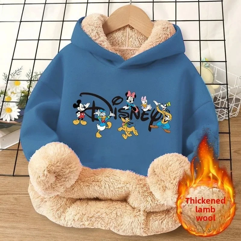

Winter Characters Hoodie - Thickened Lamb Fleece Warm Cozy Top Mickey Minnie Printed Plush Cuff Loose Casual Hooded Sweatshirt