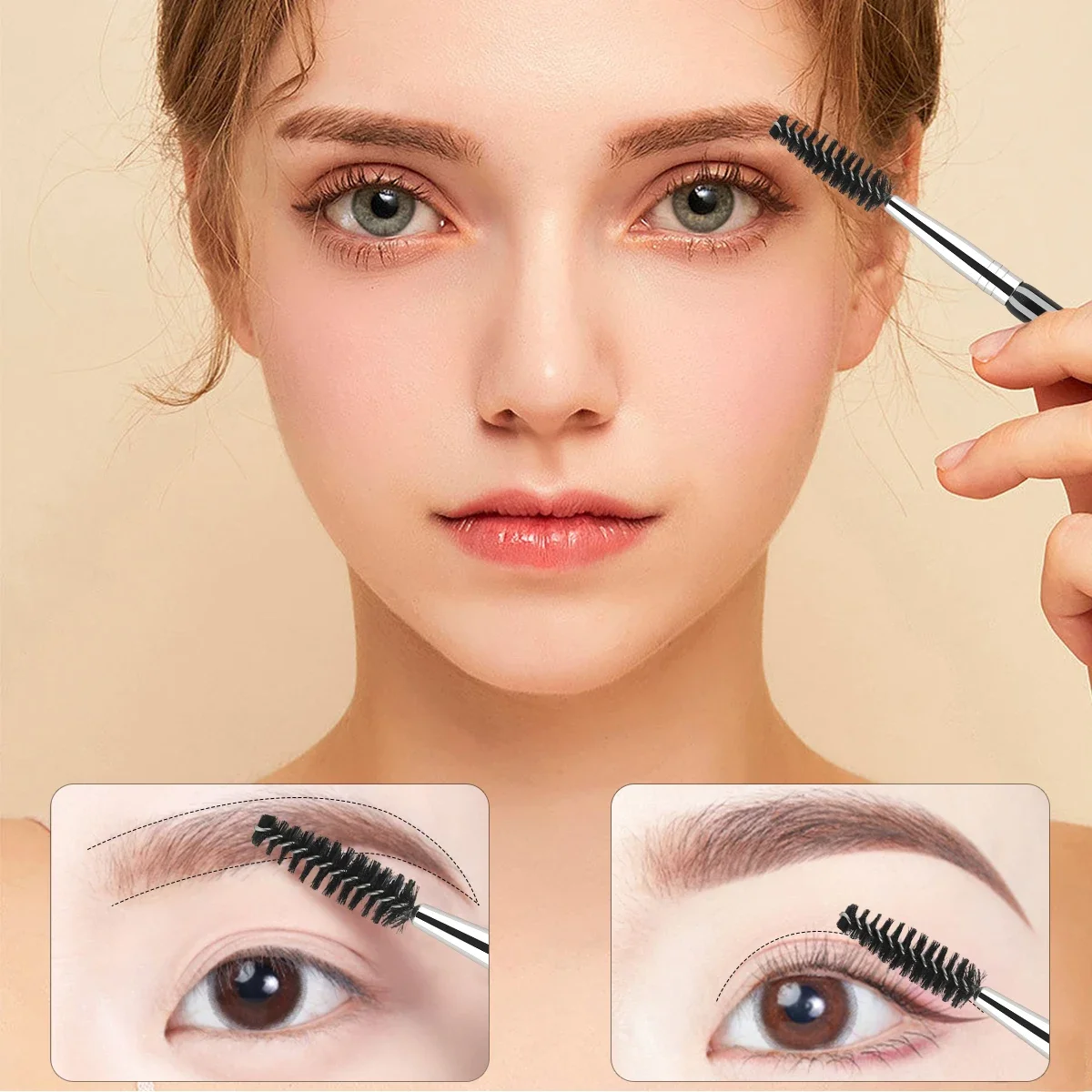 2026 فرشاة الحاجب رمش مشط ماكياج فرش مزدوجة نهاية بزاوية فرشاة Spoolie فرشاة 2 في 1 لاش الحاجب مجموعة فرشاة ماكياج أداة