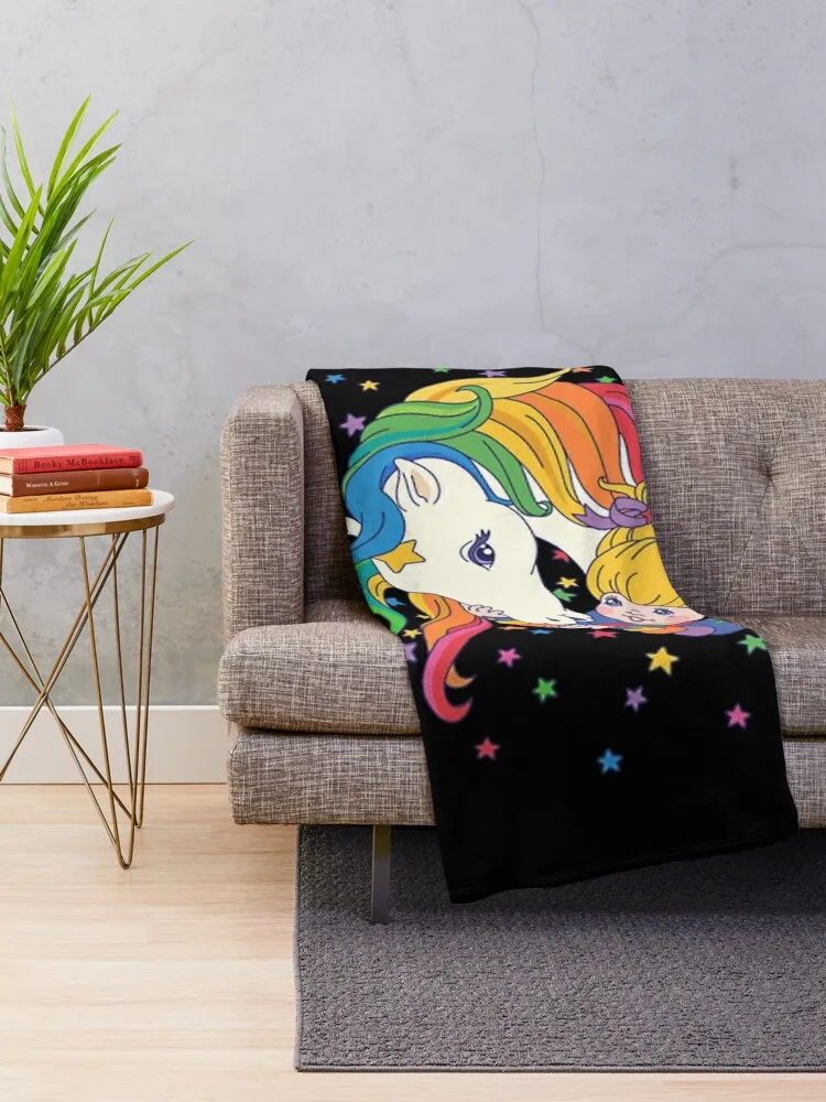 Rainbow & Starlite Throw Blanket Cute Vintage Shaggy Blankets