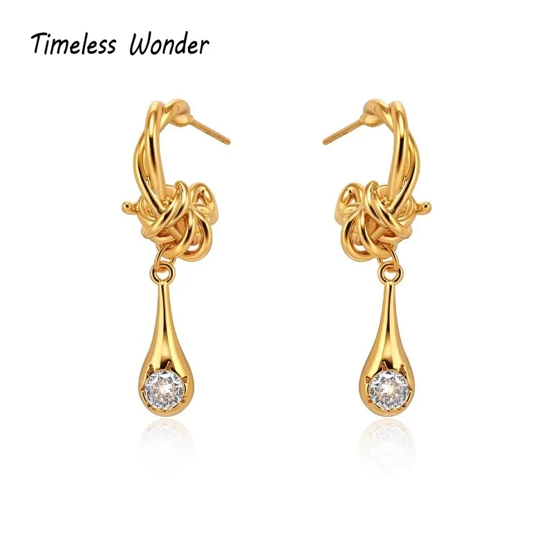 Timeless Wonder Brass Zircon Geo Stud Earrings for Women Designer Jewelry Luxury Sweet Rare Top Gift Fancy Classy Simple 3342