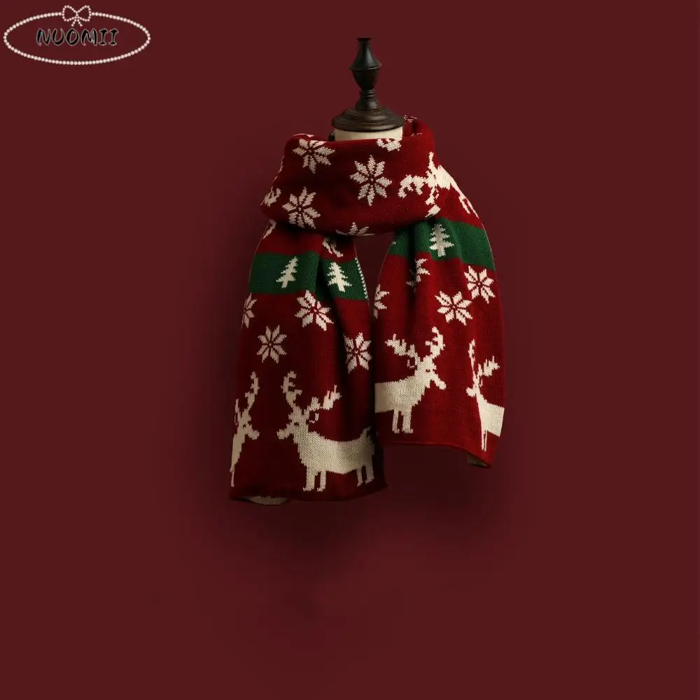 

Рождественский шейный платок в стиле ретро с изображением лося, теплые шарфы с оленями, женские длинные накидки, утепленный вязаный шарф для девочек