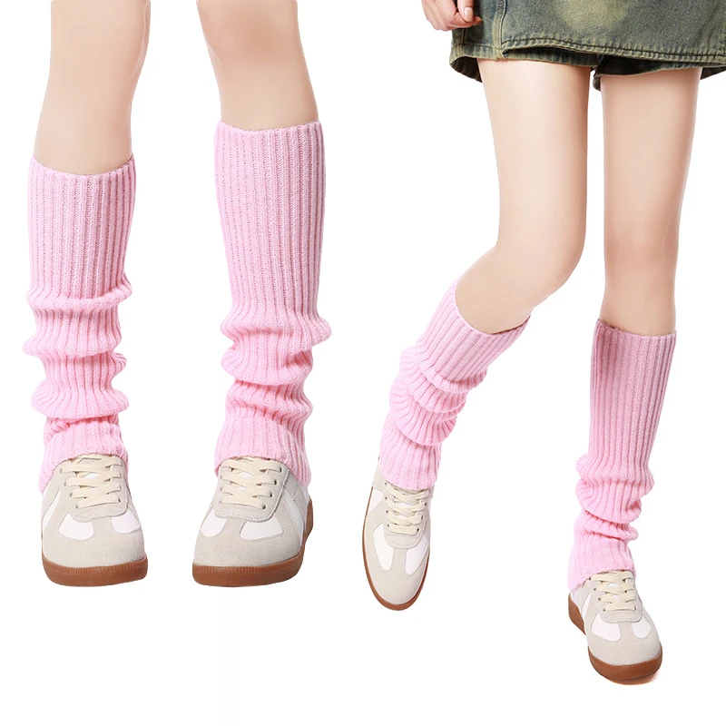 

40cm Women's Girl's Soft Pink Acrylic Leg Warmers Solid Colored Ribbed Knitted Leg Warmer Aerobic Wear and Jeans Tights Workout