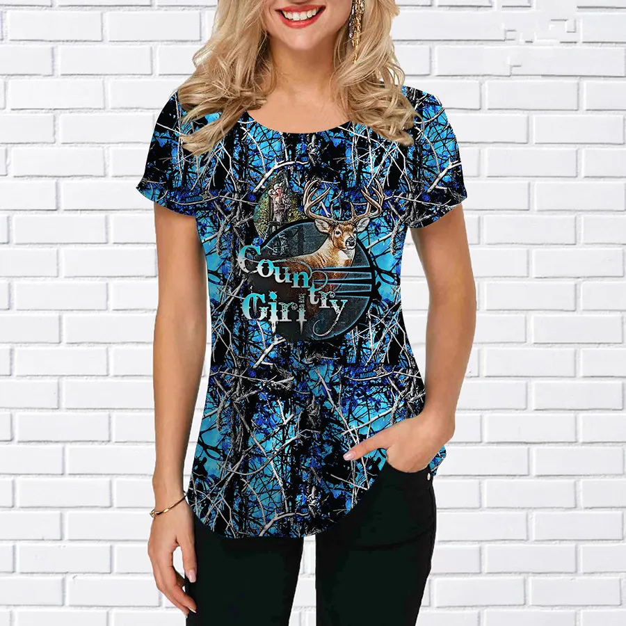 

Fashion Forest And Deer Pattern Women T-Shirts Summer Short Sleeve 3d Printed Street Tie-dye Hip Hop Ladies Tee 3XL Plus Size