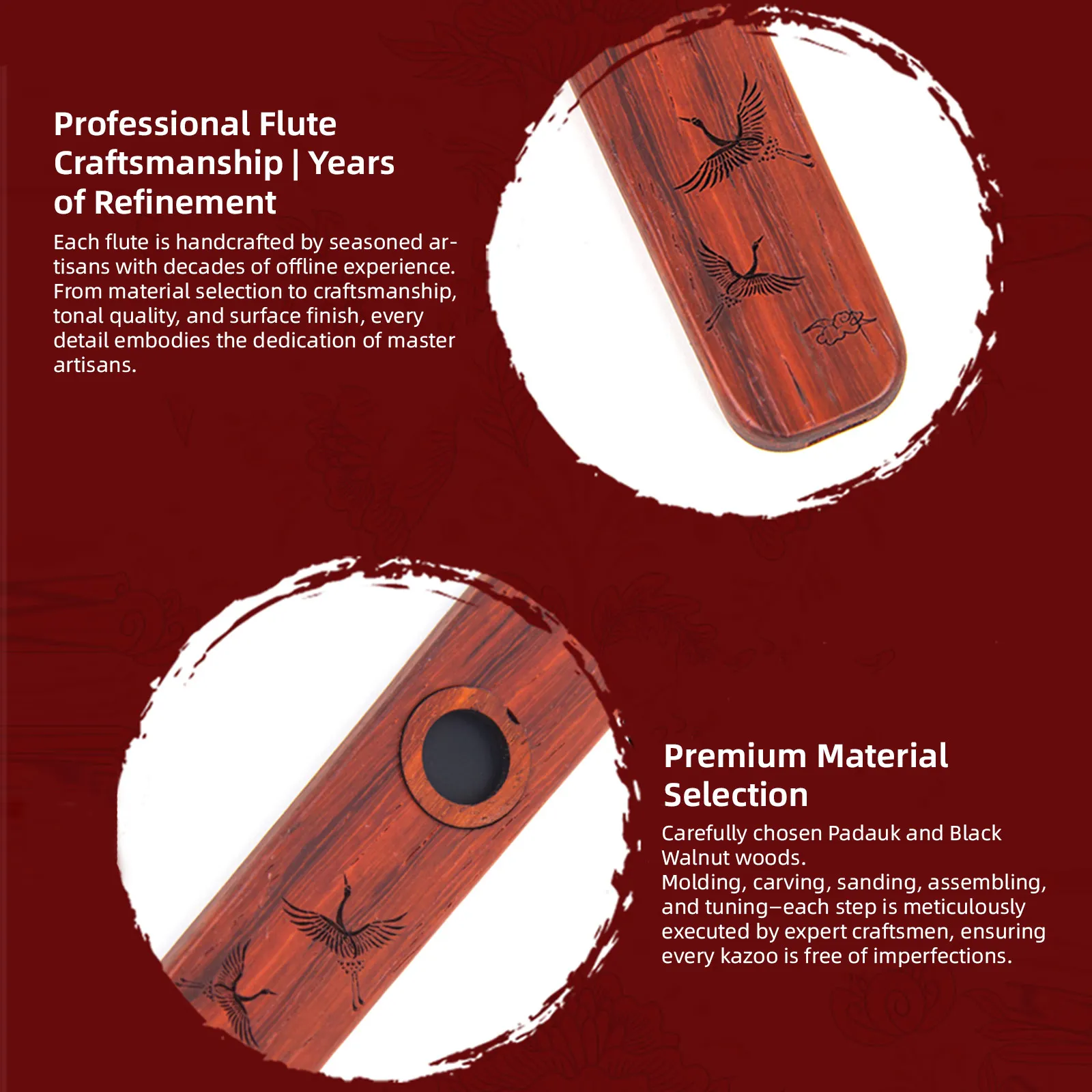 Kazoo de madera profesional con diafragmas de flauta: calidad de sonido mejorada, cordón desmontable y embalaje de caja de regalo premium