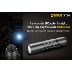 SPERAS ST20 Flashlight 1200 High Lumens Rechargeable Flashlights 6 Modes Super Bright IP68 LED Tactical Flashlight for Camping