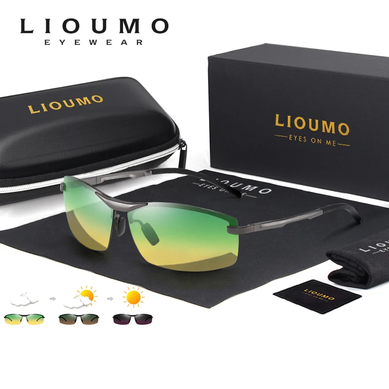 LIOUMO Rimless Photochromic Day Night Vision Glasses For Driving Polarized Sunglasses Men Women Chameleon Goggle UV400 zonnebril