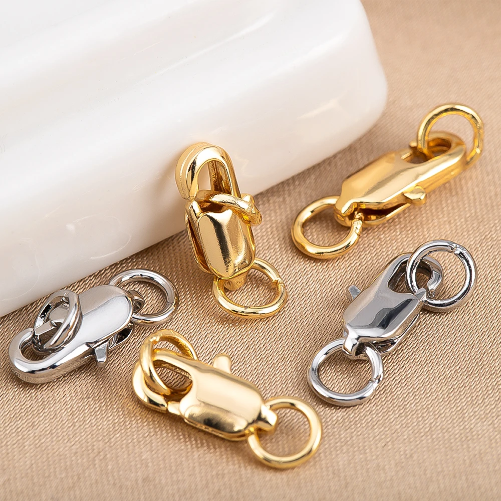 5 pçs cor de ouro latão lagosta fechos ganchos conectores com 10 pçs anel de salto aberto para fazer jóias diy pulseira colar artesanato