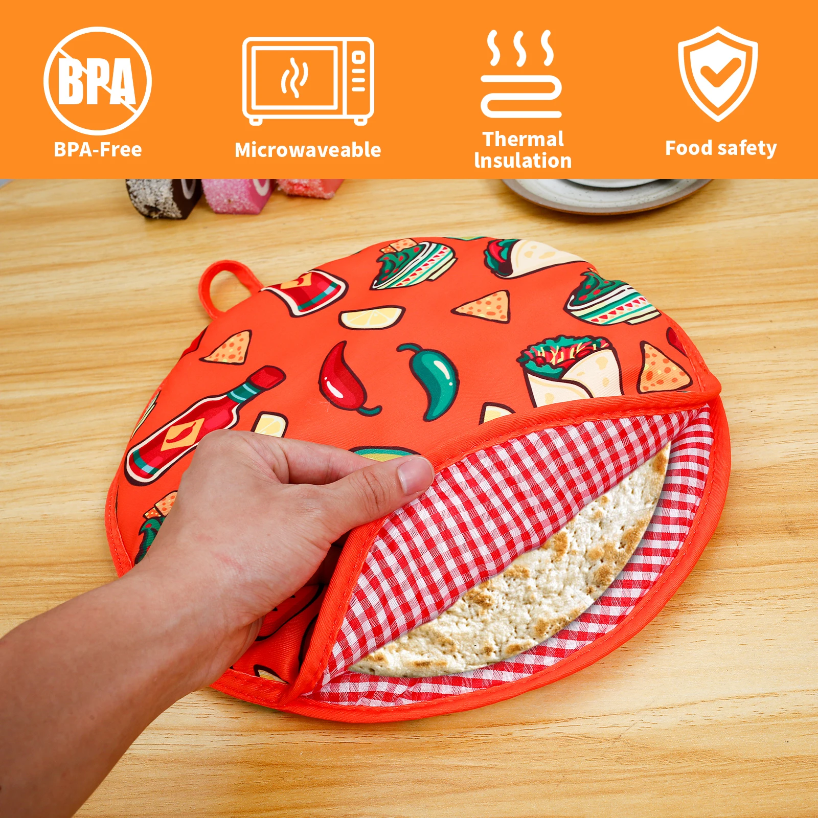 Portable 12 Inch Tortilla Warmer Bag Insulated Microwave-Safe Fabric Holder for Pizza Bread Double-Sided Tortilla Bag Warmer