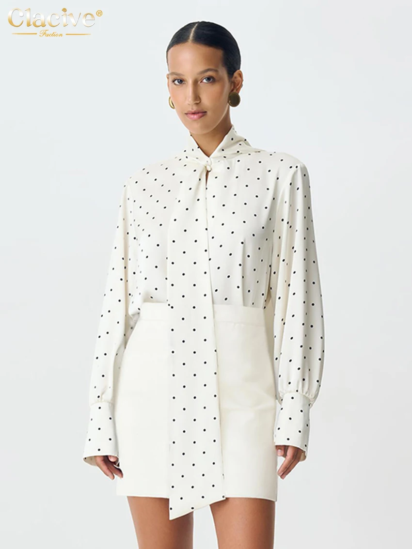 Clacive موضة فضفاضة طباعة قميص نسائي 2025 عادية القوس طوق كم طويل سيدة قمصان أنيقة الكلاسيكية ملابس نسائية #2