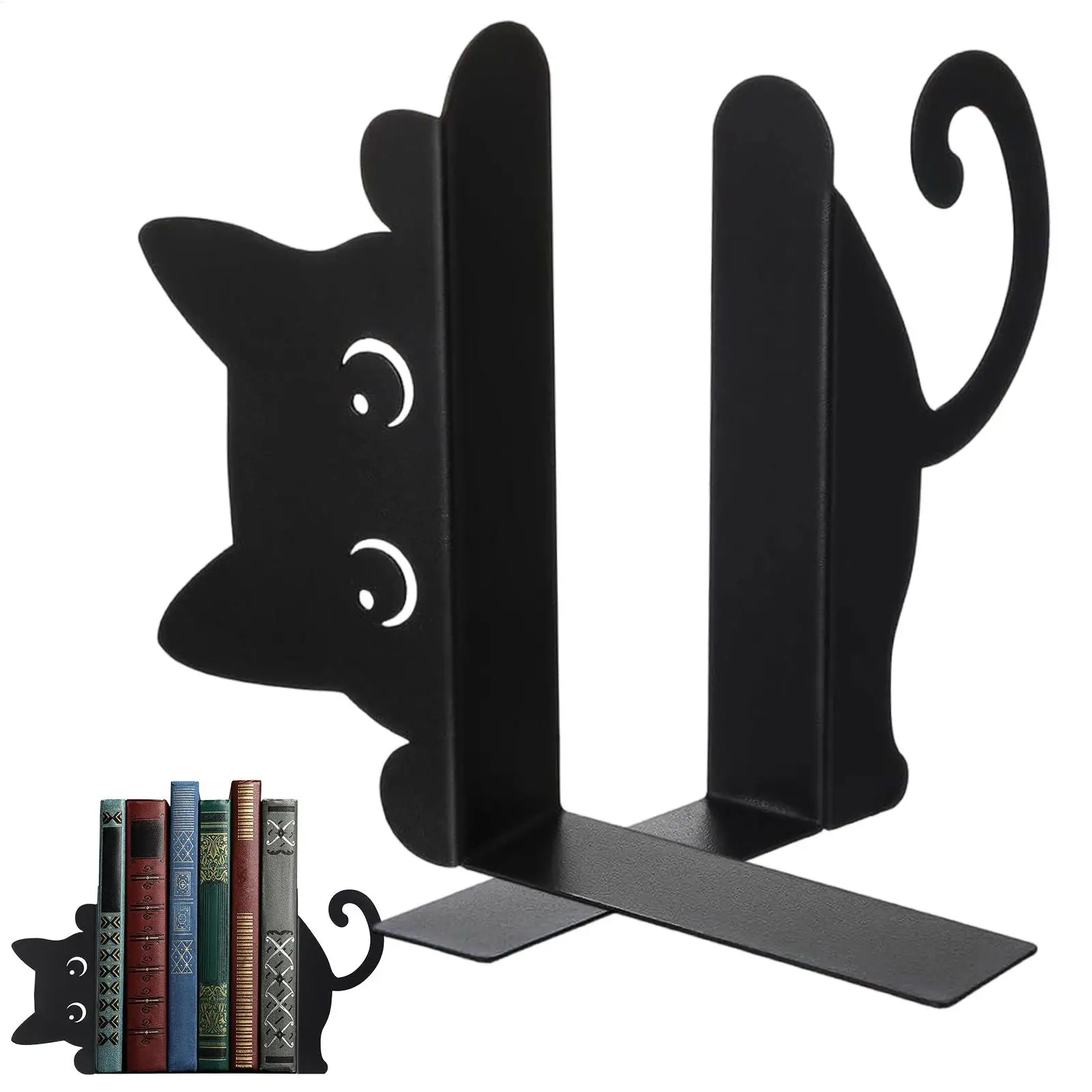 Sujetalibros de gato, 2 unidades, soporte de libros pesado, estante para libros, sujetalibros de hierro, organizador de libros, decoración para el hogar y escritorio