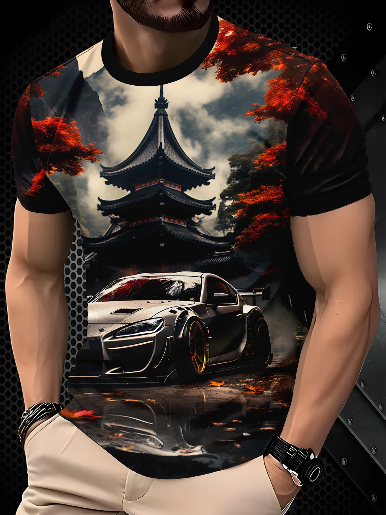 تي شيرت كاجوال مطبوع رقميًا ثلاثي الأبعاد للرجال، قميص عصري وجيد التهوية