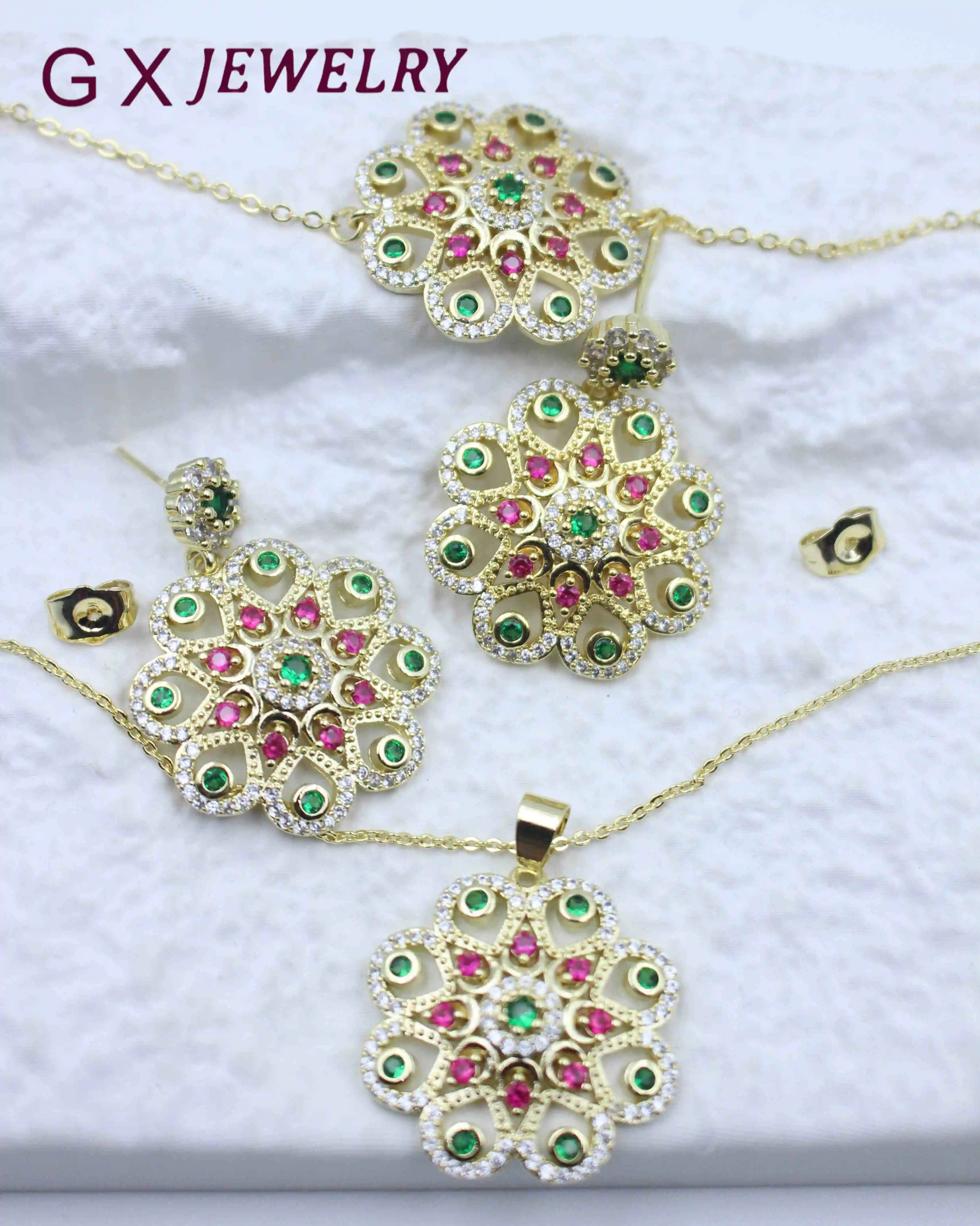 Guanxi Copper inlaid zircon women's rose classic jewelry set