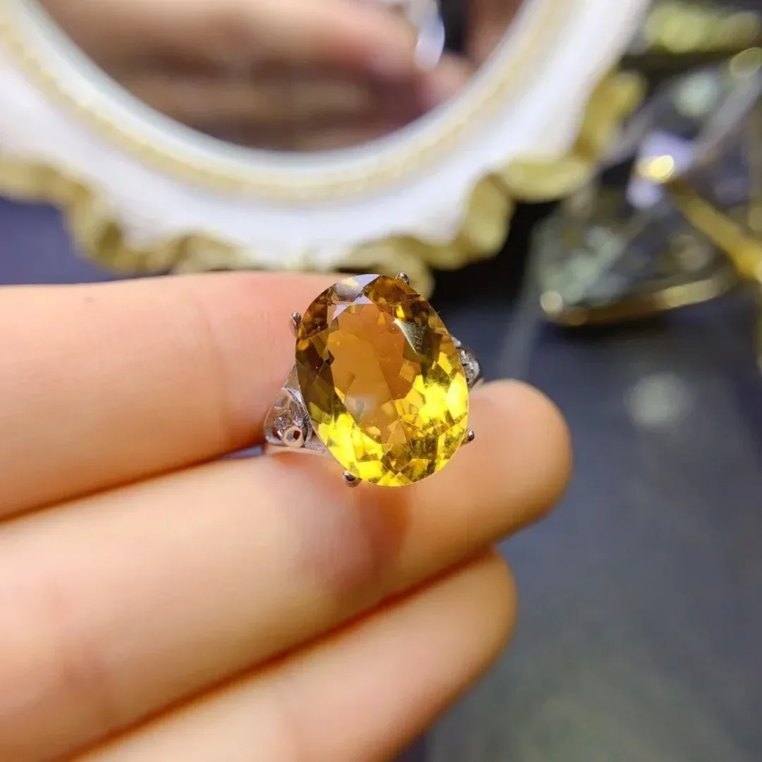 13x18mm New Arrival Natural Citrine Big Natural Gem Stone Rings for Women Silver 925 Fine Jewelry