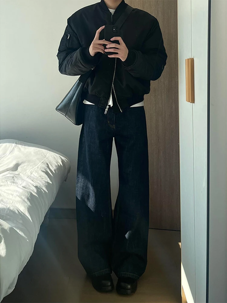 

Cleanfit High Street Men's Denim Blue Flared Jeans Casual Straight Leg Long Pants Youthful Trendy Mid-High Waist Jeans