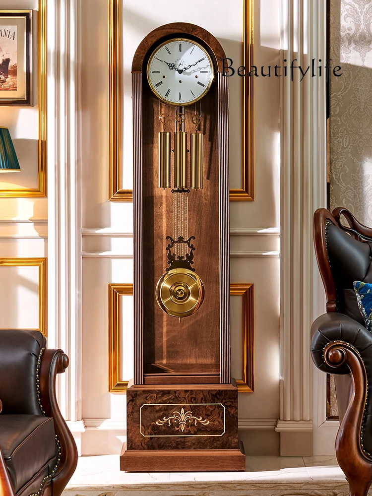 European Style the Grandfather Clock Living Room Villa Clock Chinese Retro Vertical Clock American Solid Wood Machinery