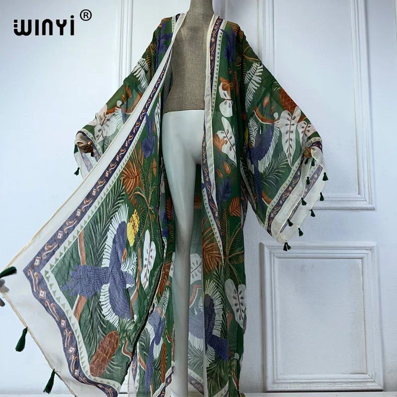 WINYI Sommer-Outfit Kimono Afrika Boho Print Strand Cover Up Muslimisches Kleid Strickjacken Strandkleidung Frauen Abaya Dubai Luxus-Kaftan