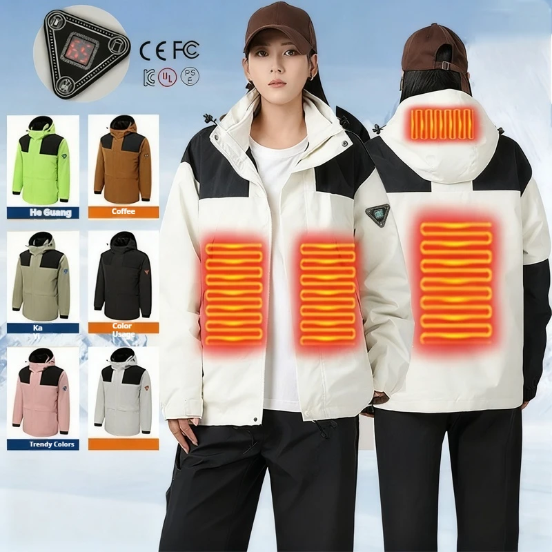 

Couple's Outdoor Waterproof Warmth Retention Ski Jacket Intelligent Heating Cotton Coat Electric Heated Snowsuit Motorcycle Gear