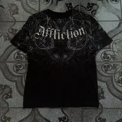 Edgy Affliction Graphic T-Shirt Mens Distressed Cotton Tee with Skull Wings Design Rocker Style Streetwear